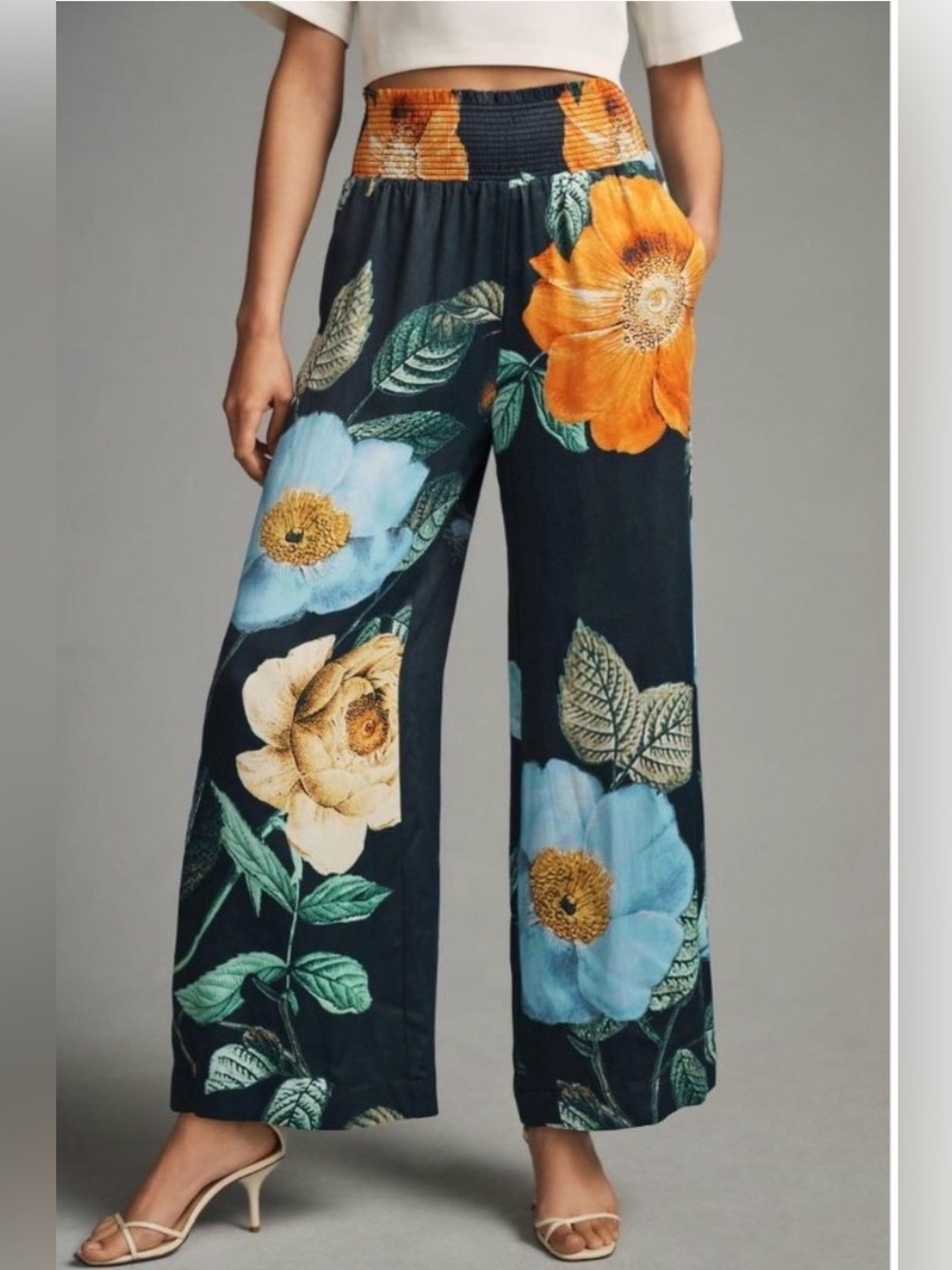 Anthropologie Maeve Saria smocked wide-leg pants Floral (D2)